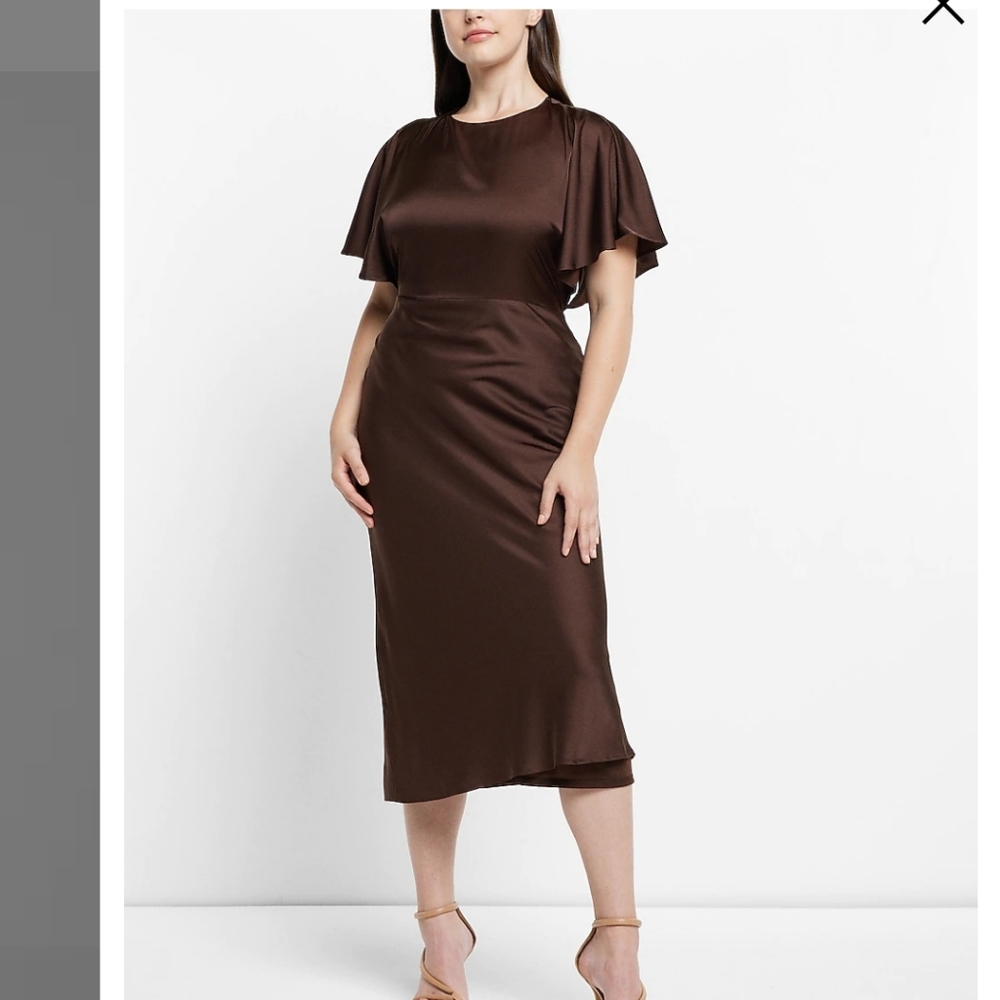 Express Satin Crew Neck Open Back Midi Dress conscious edit